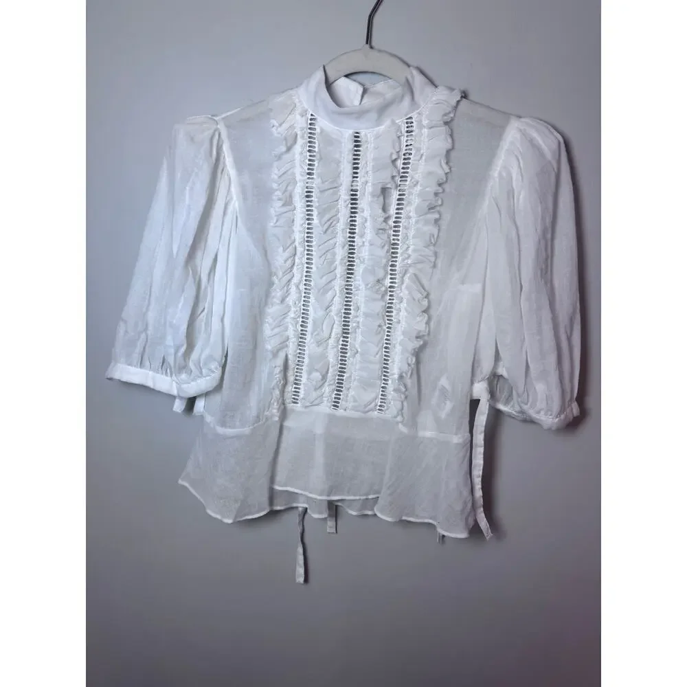 Hope For Flowers by Tracy Reese White Frilled Puff Sleeve Blouse XS